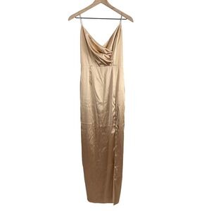 Superdown Adrena‎ Surplice Neckline Satin Maxi Long Dress Bronze Gold Small